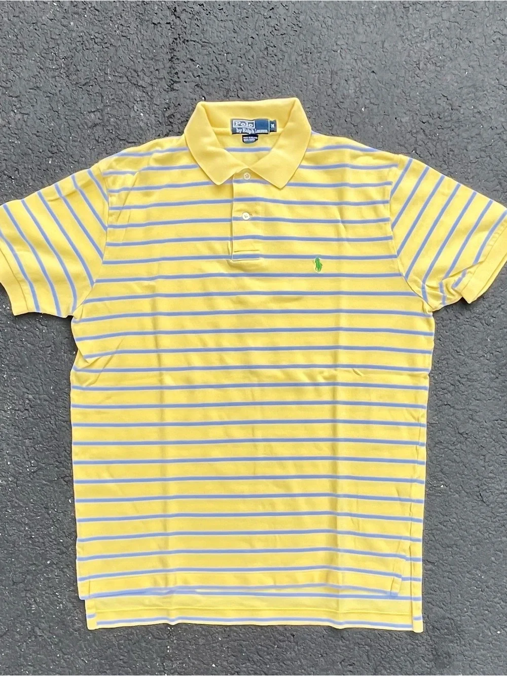Polo Ralph Lauren classic yellow and blue striped short-sleeve polo shirt Size M